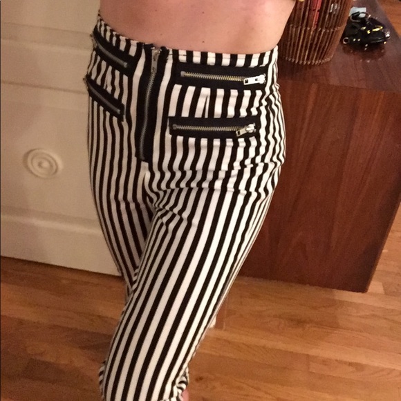 REFORMATION sz 2 RARE High waist skinny pants stripes w/zippers punk rock style! - Picture 1 of 6